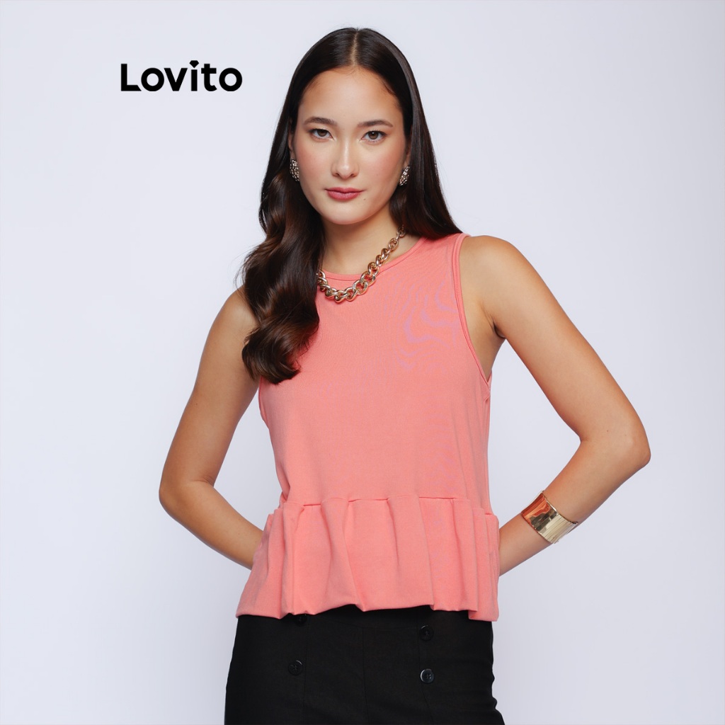 Lovito Regata Peplum Lisa Moda Feminina LB987BRL1017 em Oferta na Shopee