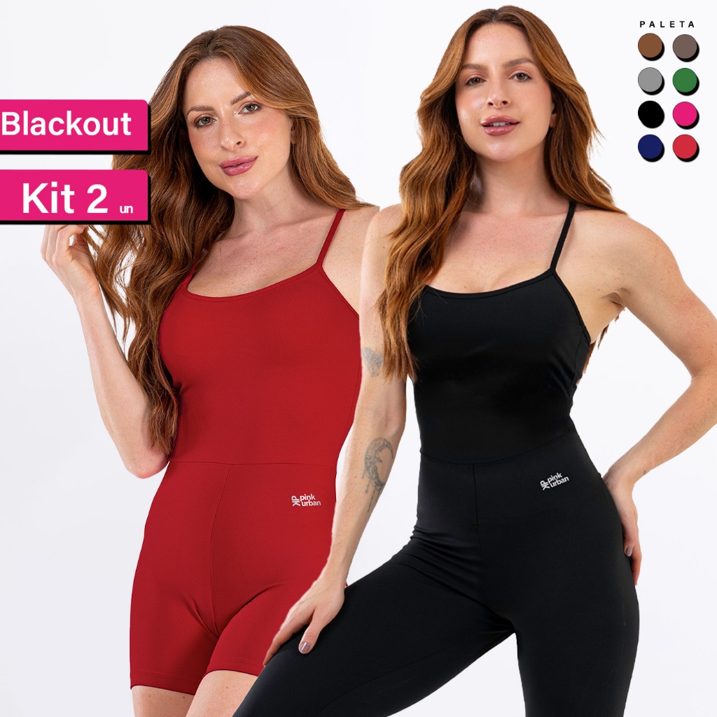 Kit Macaquinho Fitness Feminino + Macacão Costa Nua Blackout Alcinha Zero Transparência Academia em Oferta na Shopee