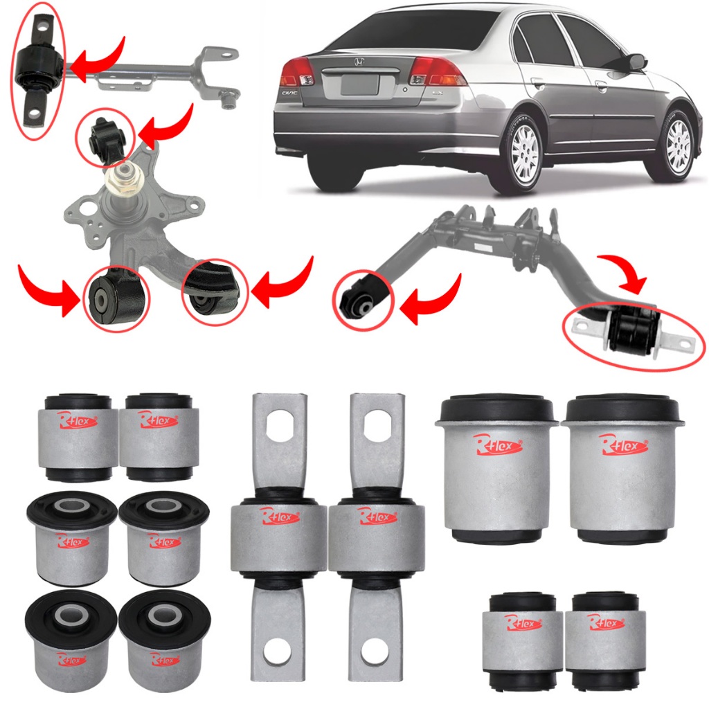 Kit 12 Buchas Da Suspensão Traseira Honda Civic 2001 2002 em Oferta na Shopee