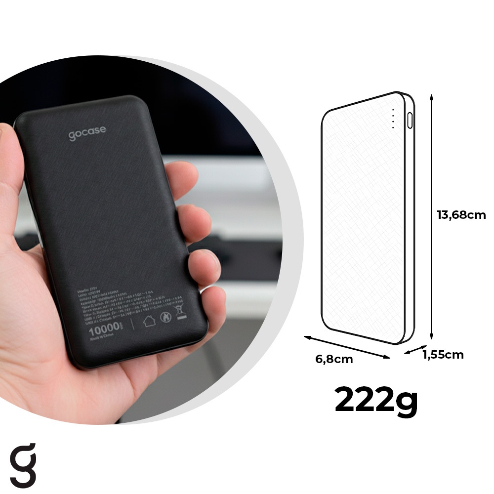 Detalhes do Gocase Carregador Portátil Turbo Power Bank Fast Charge 10000mah
