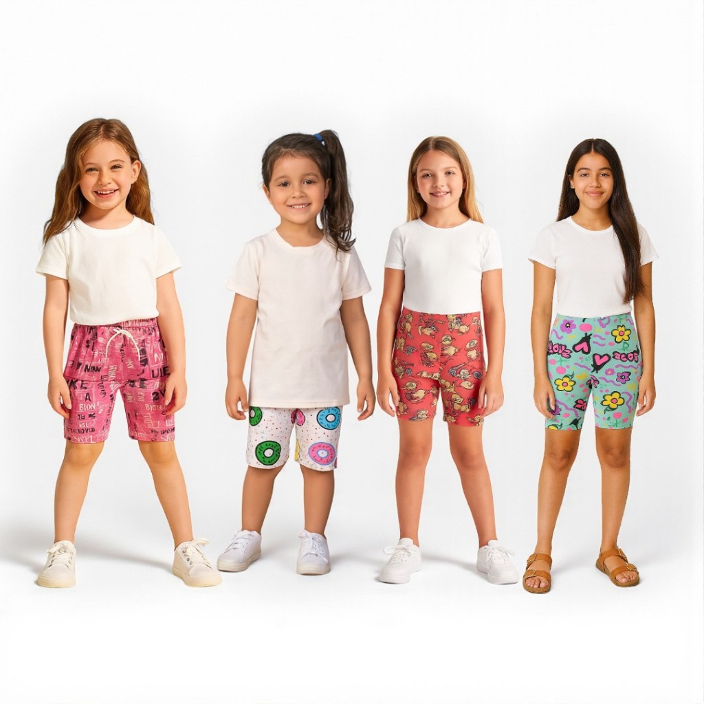 Kit 4 Peças Shorts Cotton Menina Bermuda Roupas Infantil em Oferta na Shopee