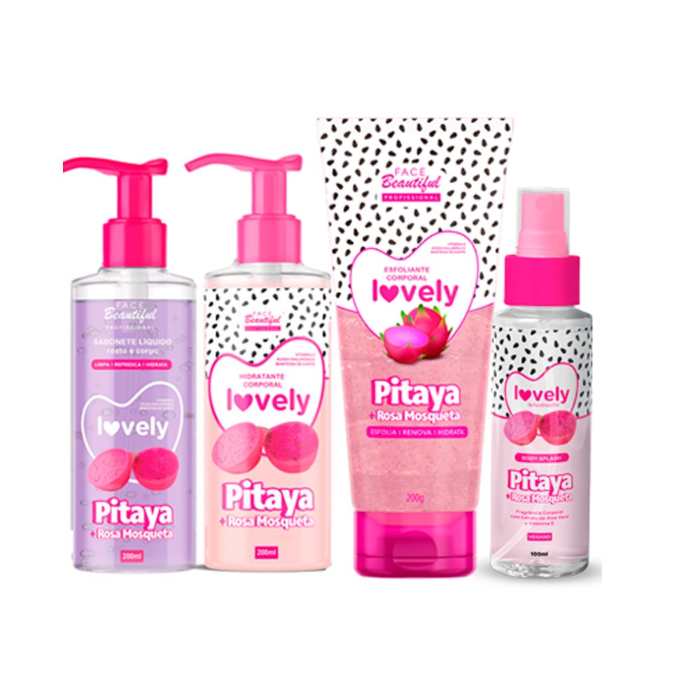 Kit Corporal Esfoliante Gel de Limpeza Hidratante Body Splash Lovely Face Beautiful