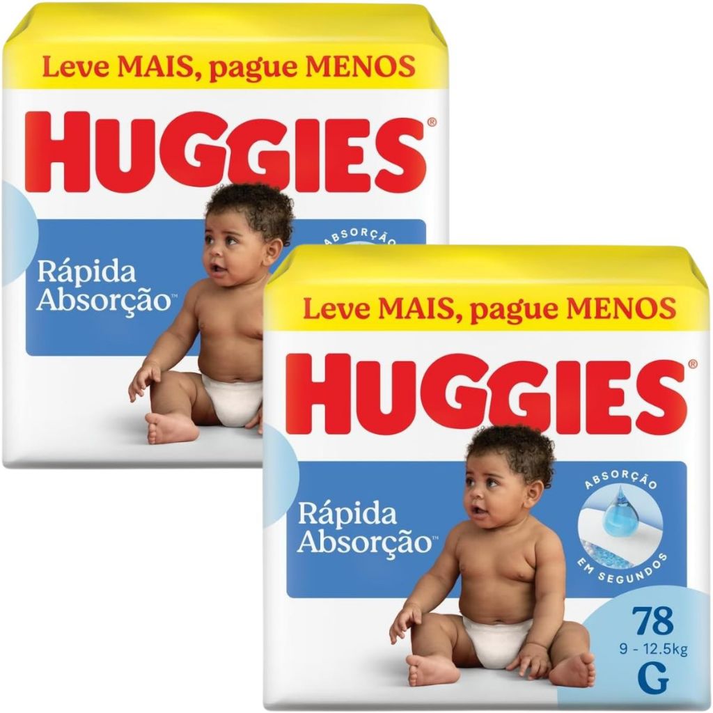 Fralda Huggies Rápida Absorção Tamanho G 156 Unidades