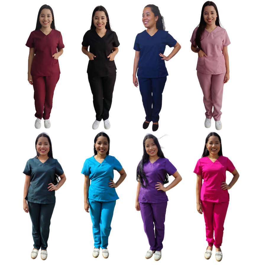 Conjunto de Pijama Cirúrgico Scrub Oxford Acinturado Com Bordado