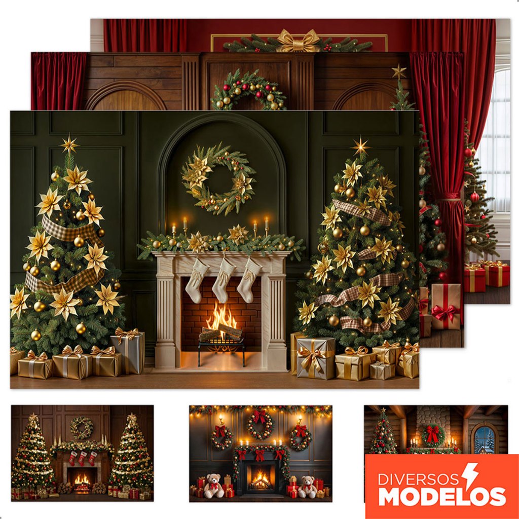 Painel Fundo Fotográfico Natal Decoração 3d  Sublimado Em Tecido 2,20x1,50m