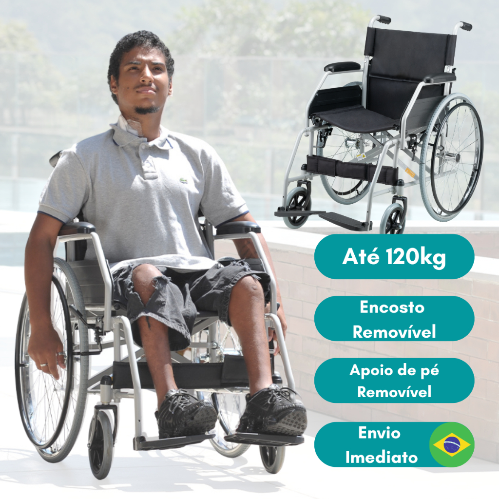 Cadeira de Rodas até 120kg Dobrável Pneu Anti Furo Confortável Resistente- Dellamed em Oferta na Shopee