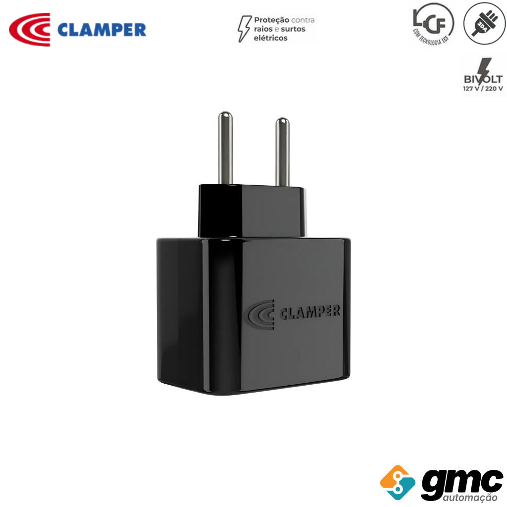 Protetor Surto Raios Dps Pocket Lcf 2 Pinos 10a 20a Preto e Transparente Clamper