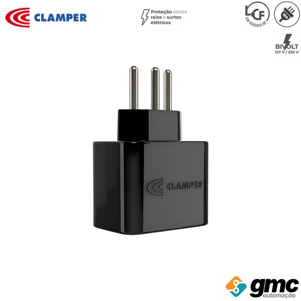 Protetor Surto Raios Dps Pocket Lcf 3 Pinos 10a 20a Preto e Transparente Clamper