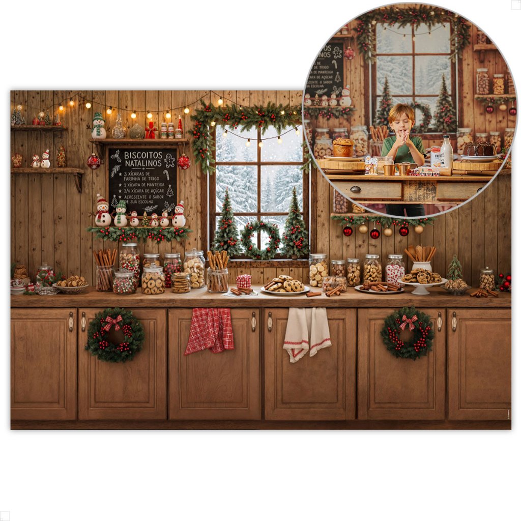 Fundo Fotográfico Natal Cozinha Cenário Fotos Natalinas Painel Em Tecido Sublimado - FNT-826 em Oferta na Shopee