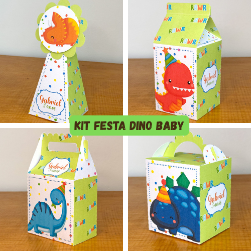 Kit Festa Aniversário Mesversario Dino Cute - Kit caixinhas personalizadas Dino baby / Dinossauro Cute Lembrancinhas
