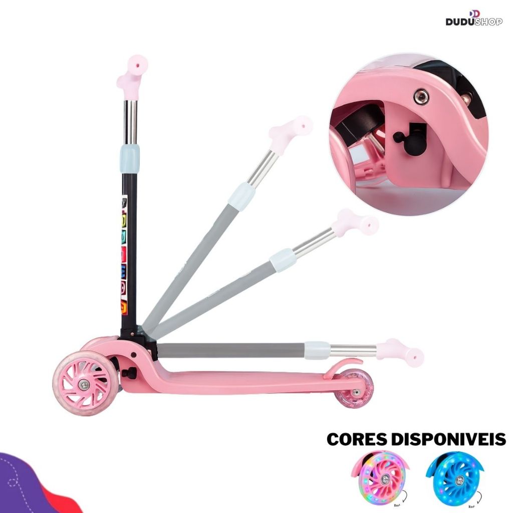 Patinete Infantil 3 Rodinhas com Luz Led Ajustável Scooter Menino Menina Dobrável Dia das Crianças em Oferta na Shopee