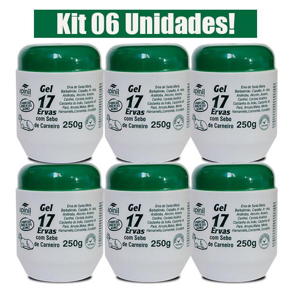 KIT 6 UNIDADES GEL 17 ERVAS COM SEBO DE CARNEIRO 250g APINIL