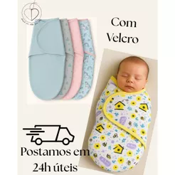 Swaddle Cueiro Charutinho Bebê Recém Nascido Saco de Dormir 100% Algodão Ajustável com Velcro 0 a 3 Meses