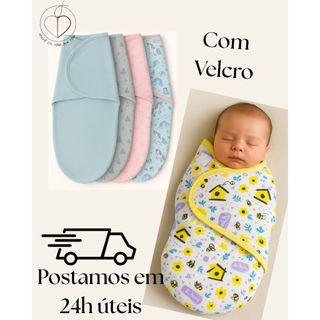 Swaddle Cueiro Charutinho Bebê Recém Nascido Saco de Dormir 100% Algodão Ajustável com Velcro 0 a 3 Meses