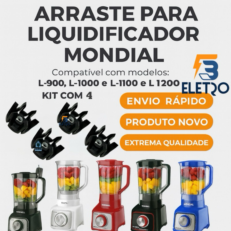 Conector Arraste do Copo 4 Peças Liquidificador Mondial L1000 L-1100 L1200
