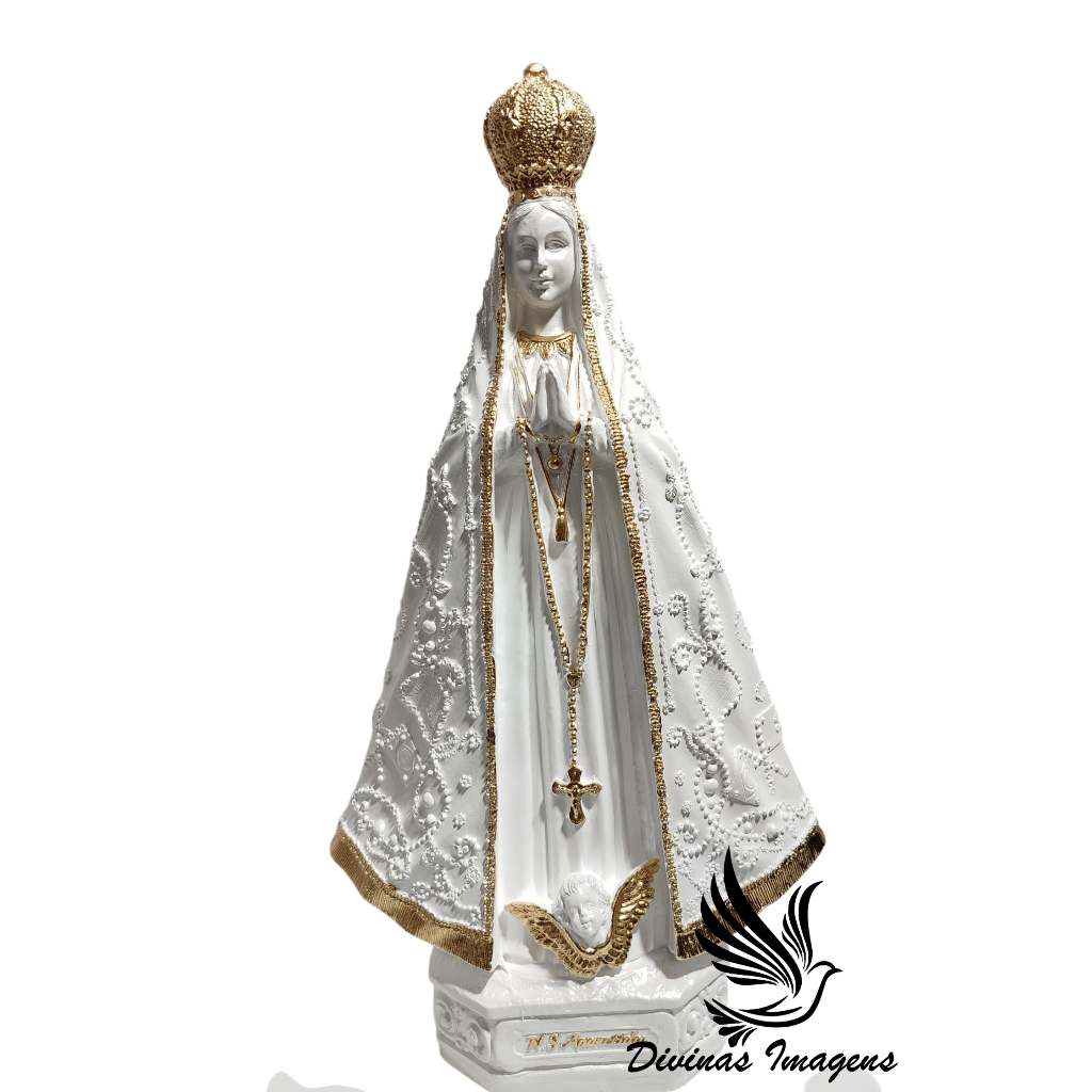 Imagem Nossa Senhora Aparecida Italiana 30cm Branca Gesso Premium Pintado