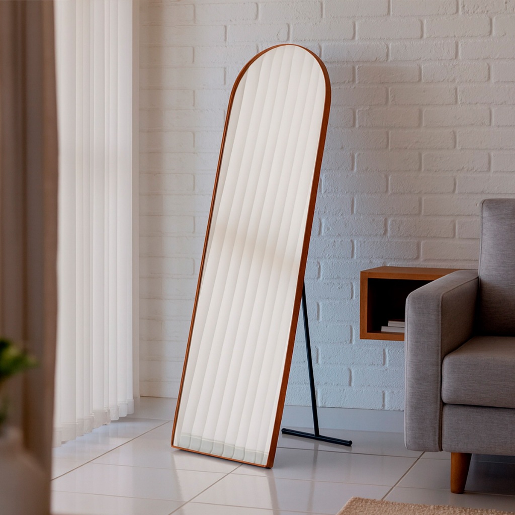 Espelho de Chão Vitral Grande 36x146cm com Formato Orgânico e Acabamento Sofisticado em Couro em Oferta na Shopee