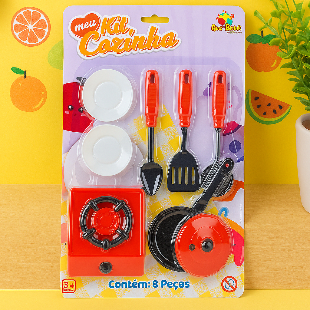 Kit Cozinha Infantil – 8 Peças – Panelinha, Talheres e Fogãozinho