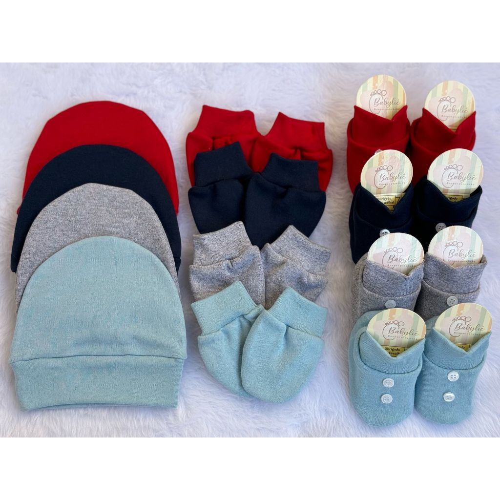 Kit 4 Toucas 4 Pares de Luva 4 Pares de Sapatinho Bebê Recem Nascido MENINO em Algodão em Oferta na Shopee