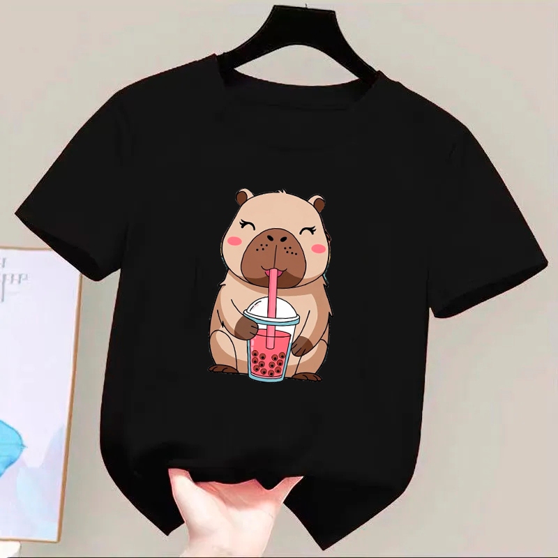 Camiseta De Algodão Feminina Estampada Capivara Fofa Estampa Tendencia