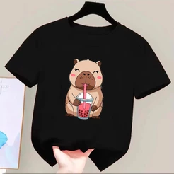 Camiseta De Algodão Feminina Estampada Capivara Fofa Estampa Tendencia