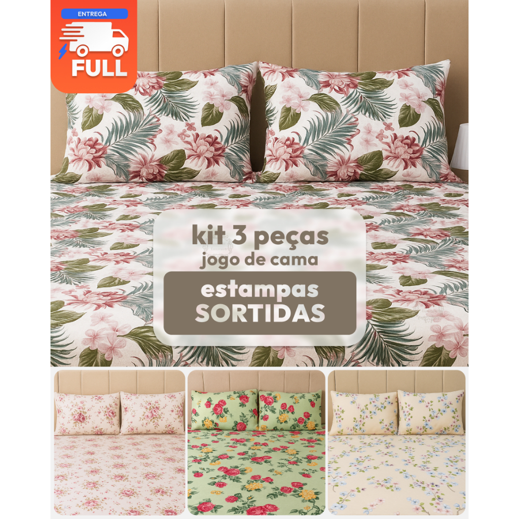 Jogo De Lençol Cama Casal Queen 3 Pçs Microfibra Estampada/Casal/Solteiro