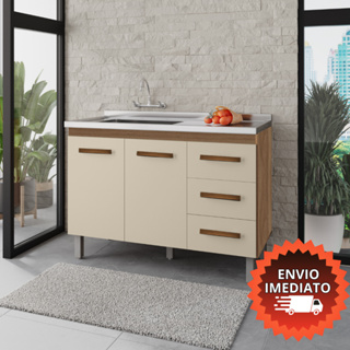 Balcão para Pia Sem Tampo Bianca 2 Portas 3 Gavetas 120cm em Oferta na Shopee