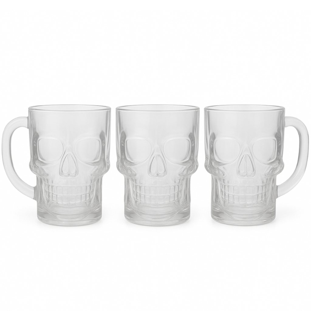 Kit 3 Canecas Copos Gin Chopp Forma Caveira De Vidro 540ml 3 Unidades