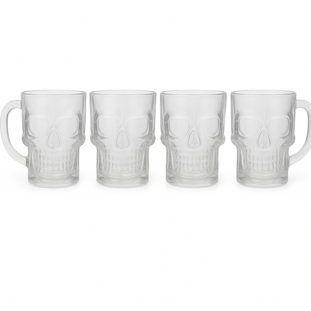 Kit 4 Canecas Copos Gin Chopp Forma Caveira De Vidro 540ml