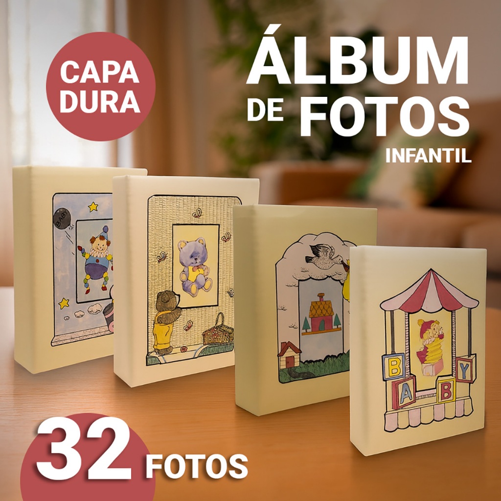 Álbum De Fotos Vintage Retro Infantil Personalizável 32 Páginas 12,5 x 16,5 cm - Lavie