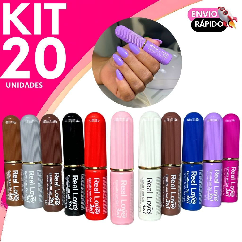 Kit Esmalte em Gel Real Love Linha 3em1 - Base, Cor e Top Coat no Mesmo Frasco em Oferta na Shopee
