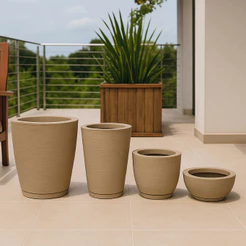 Kit 4 Vasos para Plantas Escovados Coluna Redona 1 + Bojo 1 + Bacia 1 + Coluna Bojo 1