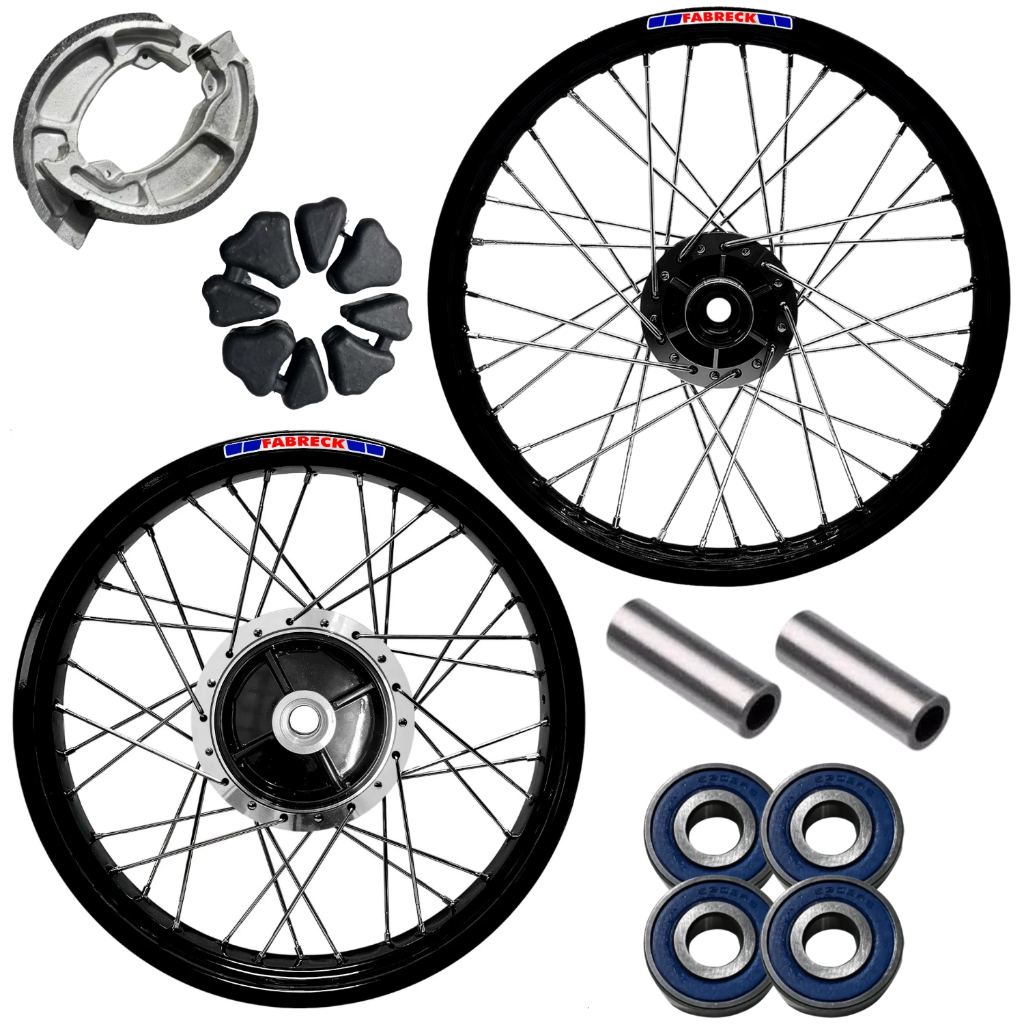 Par Roda Titan 150 Start Disco Diamantado Aro Fbk Ferro Preto Lona + rolamento + bucha + espaçador
