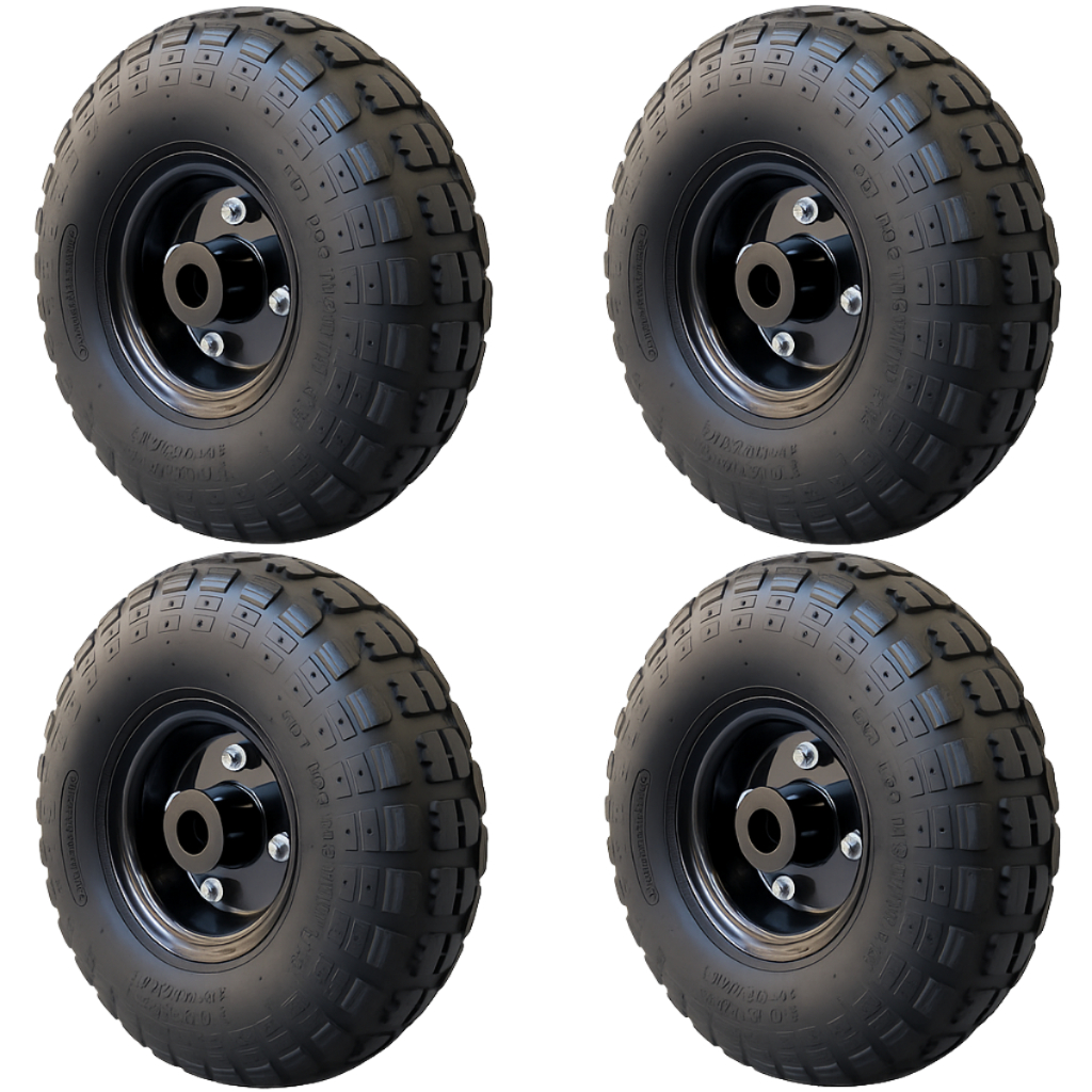 4 Rodinhas 4.10/3.50-4 Aro 4" P/ Carrinho Completa Pneu 4 Lonas Até 520kg Furo 22m 7/8 Rolamento Rolete