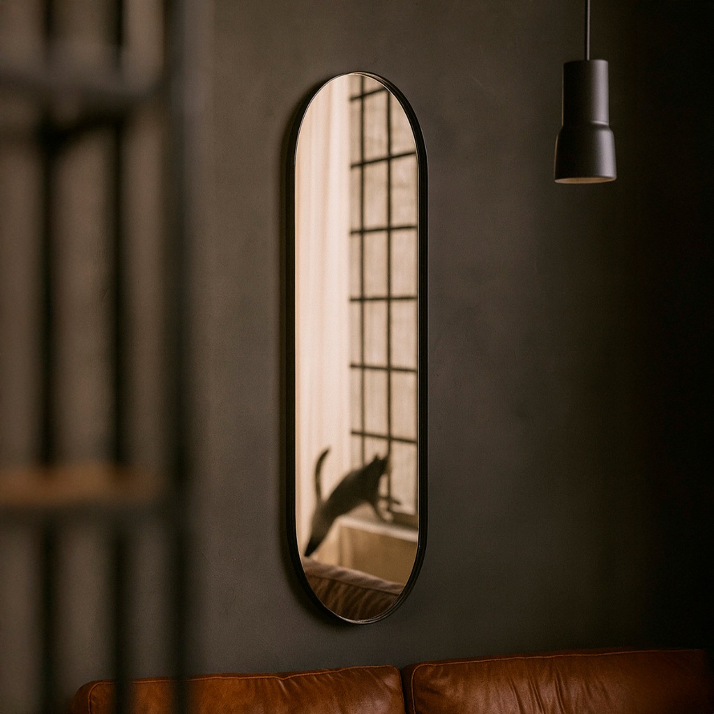 Espelho Pílula 36x146cm | Suporte de Parede | Couro Orgânico | Corpo Inteiro em Oferta na Shopee