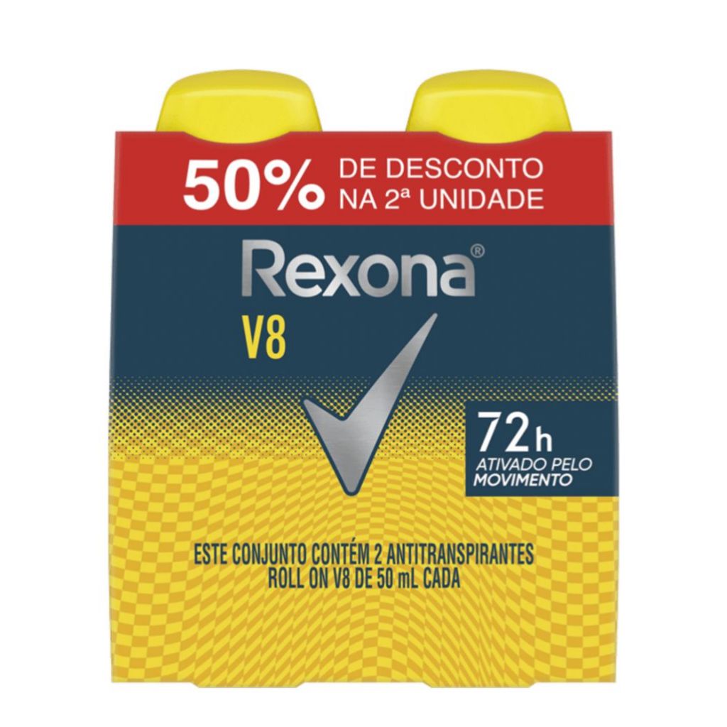 Kit C/2 Desodorante Antitranspirante Roll-On Rexona V8 Masculino 72h 50ml Cada