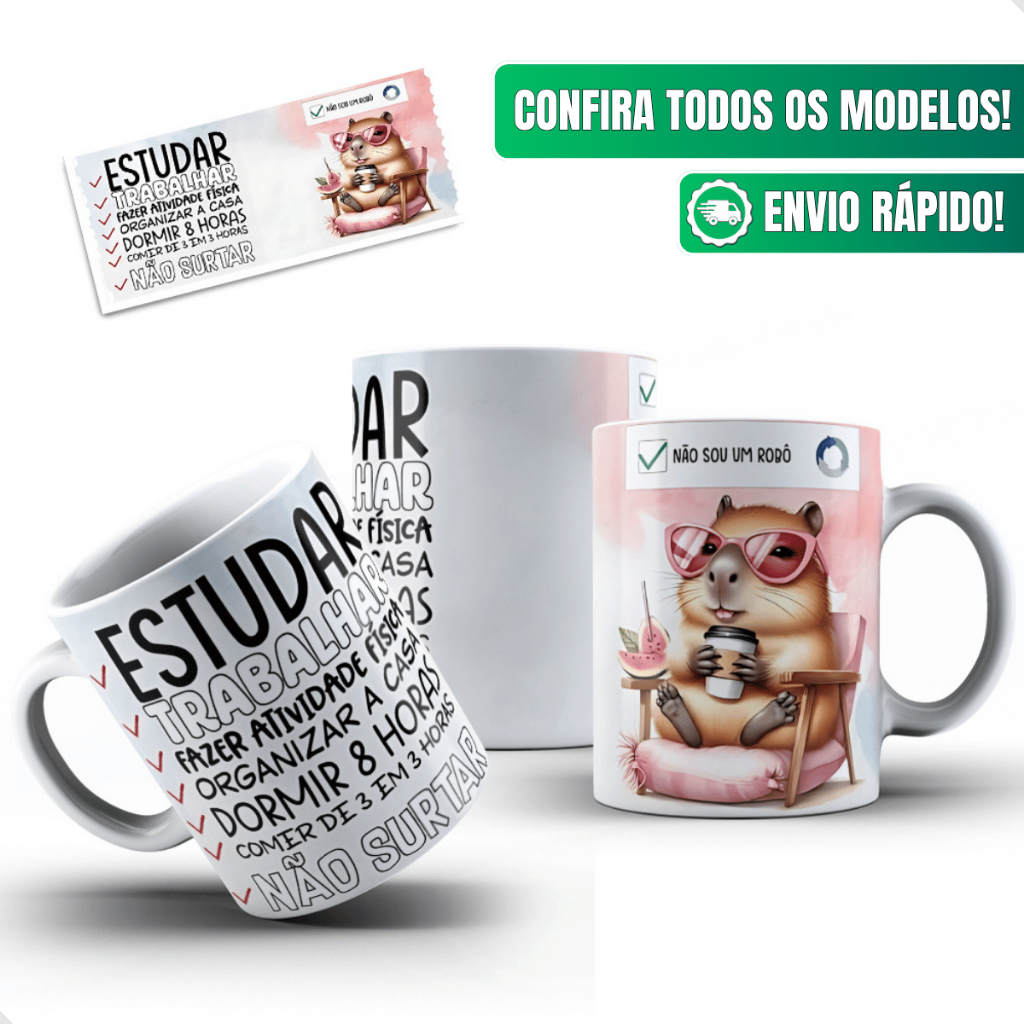 Caneca Capivara Ceramica 325ml Vou So Ver Um Episodio Lista Tarefas Oculos Rosa Meme Frase