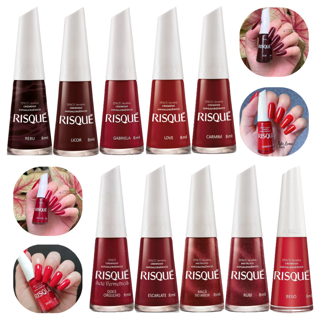 Kit 10 Esmaltes Vermelho Risqué - OS MAIS VENDIDOS