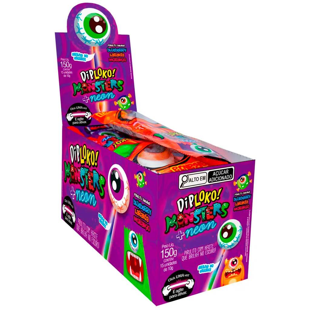 Pirulito Dip Loko Monster Neon Sortido c/15 - Danilla