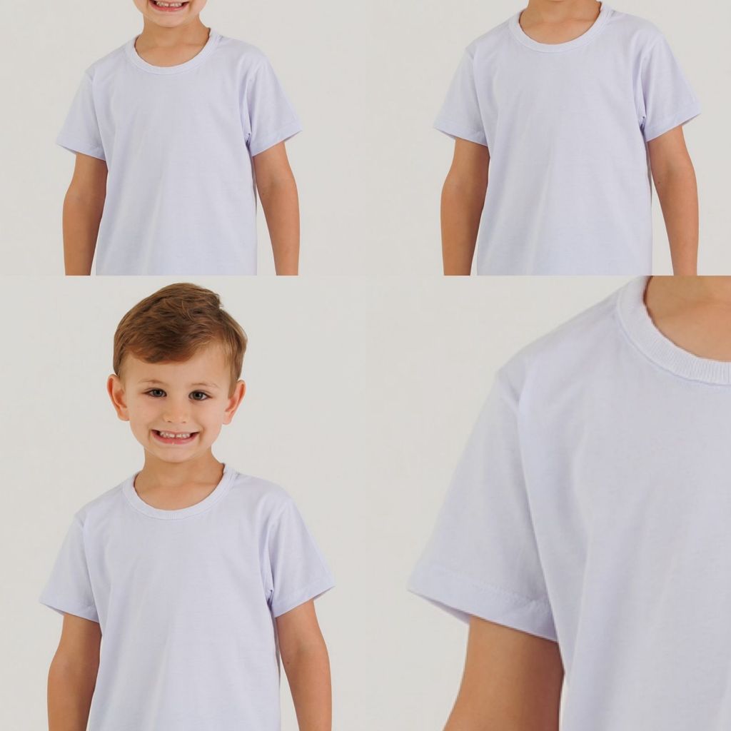 Kit 4 Camiseta Branca Escolar e sortida Infantil Menino e Menina de Meia Malha Penteada Premium