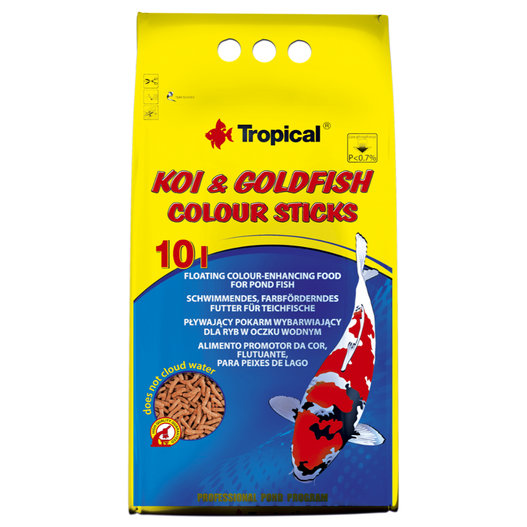 TROPICAL Koi & Goldfish Colour Sticks 800g/10L (saco) Alimento para Carpas em Lagos Ornamentais