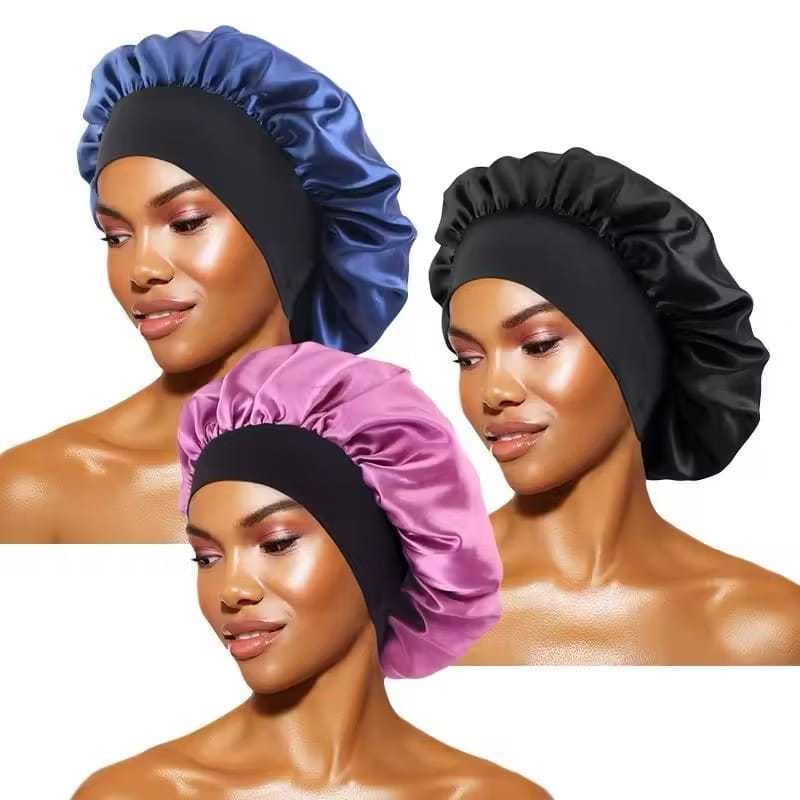 Kit 4 Touca de Cetim Com Faixa Larga para Dormir Cuidados com o Cabelo Ação Anti frizz