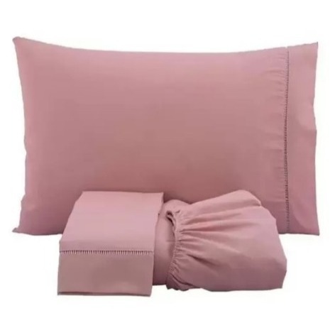 Jogo de Cama Lençol 400 Fios Queen Com Elastico Micropercal Fronhas Ponto Palito Toque Macio