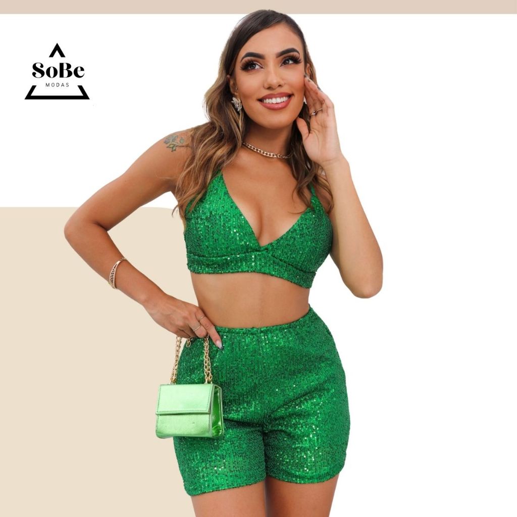 Conjunto Brilho Paete Lentejoula Short E Top Sutia Festa em Oferta na Shopee