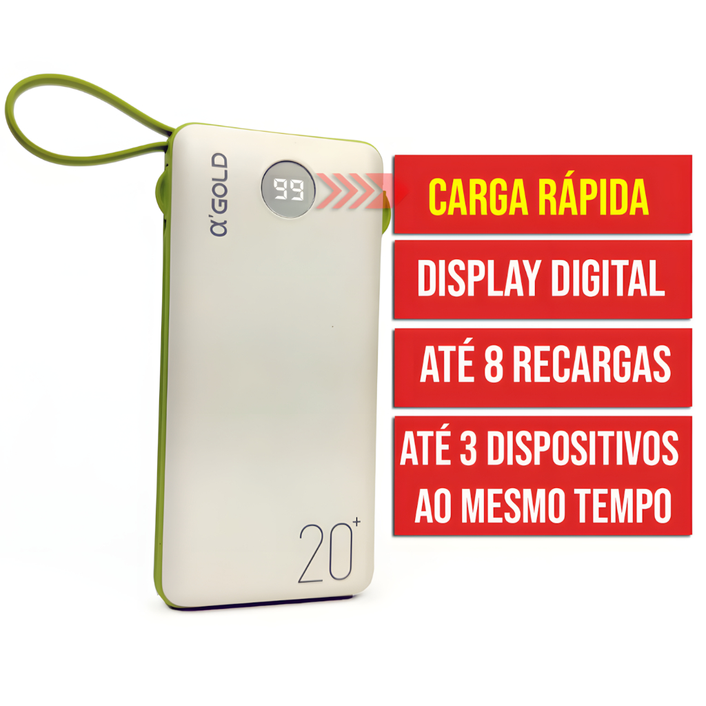Power bank Carregador Portatil 20000 mAh carga rapido para celular e dispositivos diversos