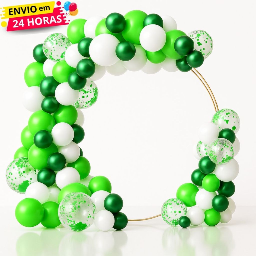 Kit 175 Balões Bexiga Verde Limão + Branco + Cristal N°7 + (Confete) + Verde Cromado N°5 Para Festas em Oferta na Shopee