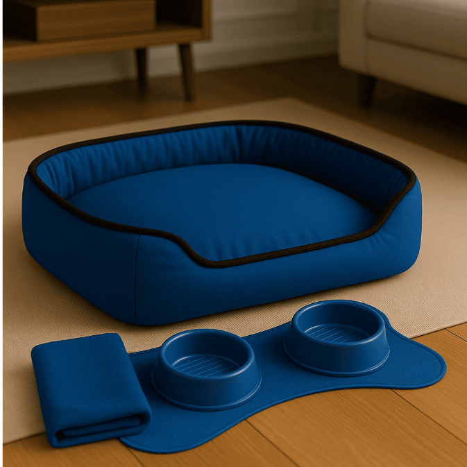 Cama Para Cachorro e Gato Europa de Luxo com Tapete em Osso + 2 Comedouros | PP ao GG em Oferta na Shopee