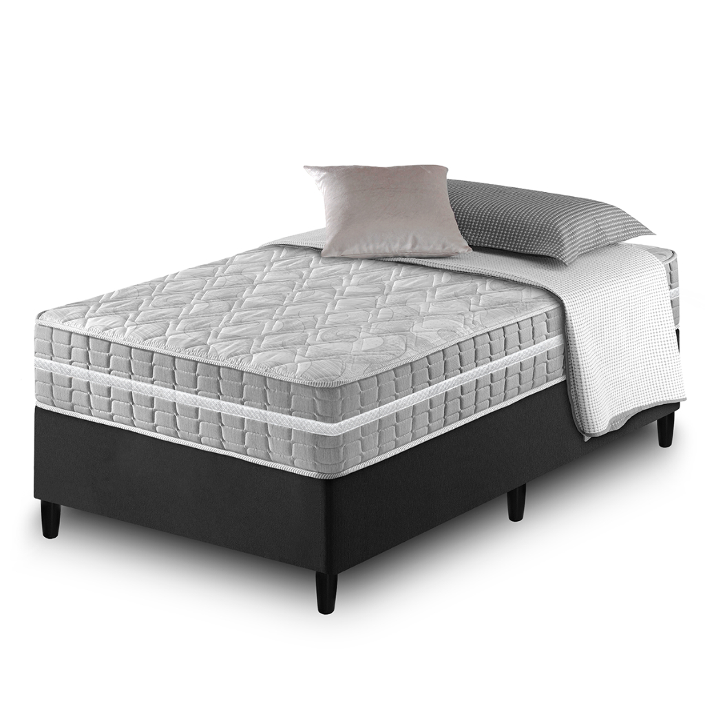 Cama Box Solteiro Preto + Colchão Molas Ensacadas Alabama 88x188x61cm em Oferta na Shopee