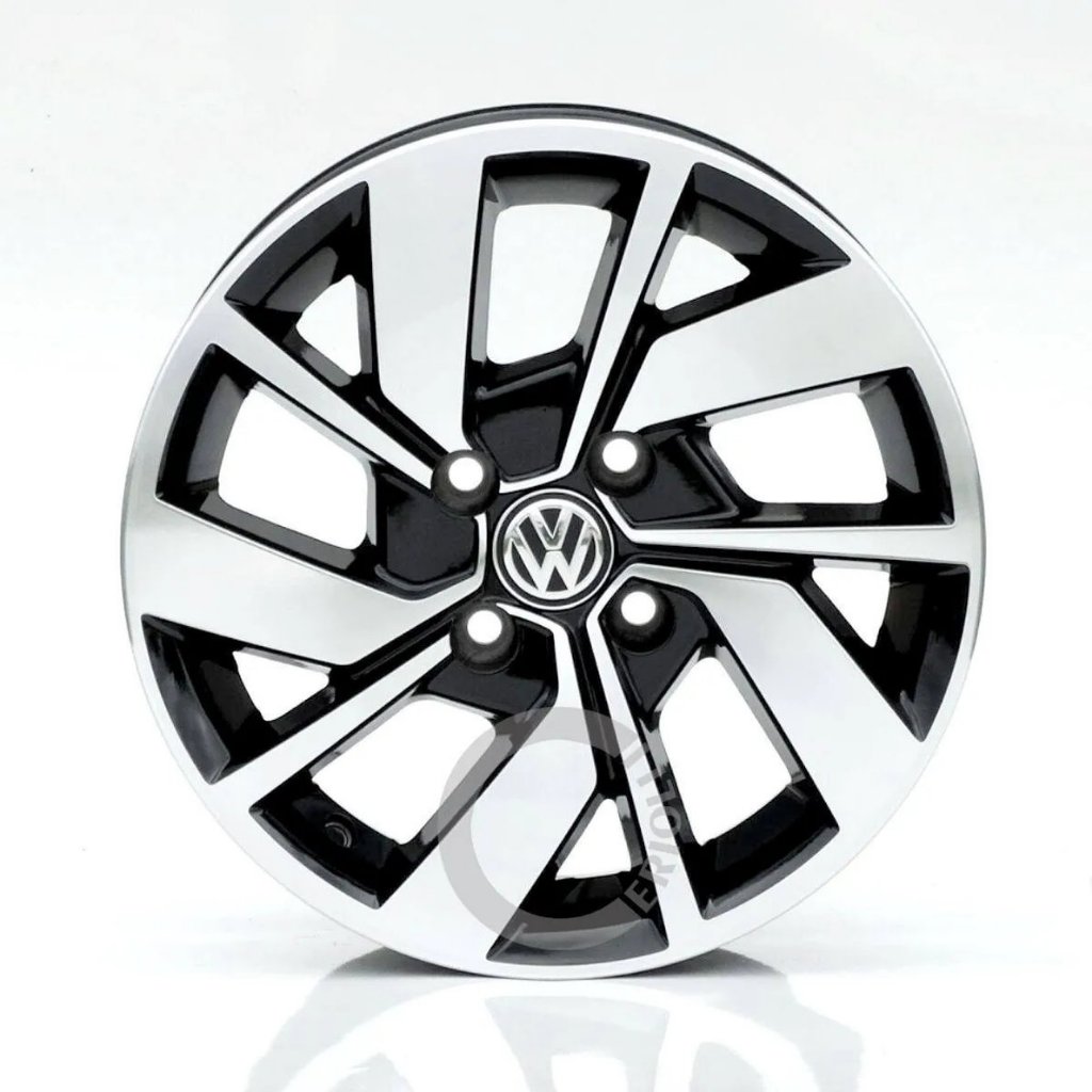 Kit 4 Rodas Aro 14 4x100 VW Gol Voyage Parati Saveiro Preto com Diamantado Bicos de Brinde S19
