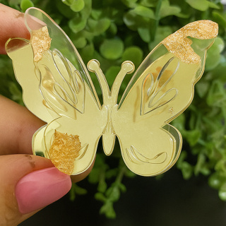 Kit 6 Borboletas 3D Acrílico Duas Camadas Luxo Dourado Espelhado + Cristal com Folhas de Ouro 6x4cm em Oferta na Shopee
